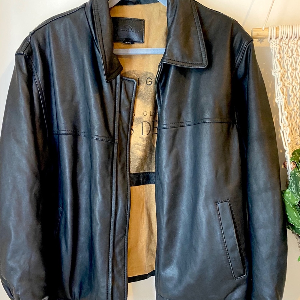 James Dean genuine leather zip up black jacket